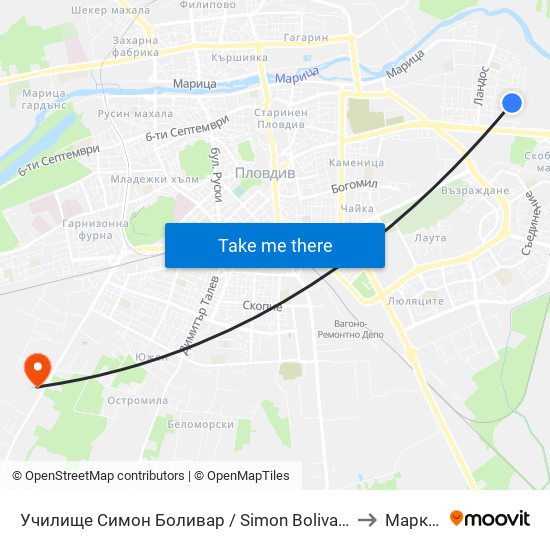 Училище Симон Боливар / Simon Bolivar School (129) to Марково map