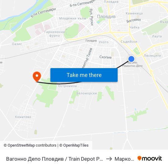 Вагонно Депо Пловдив / Train Depot Plovdiv to Марково map