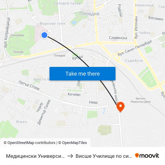 Медицински Университет / Medical University to Висше Училище по сигурност и икономика map