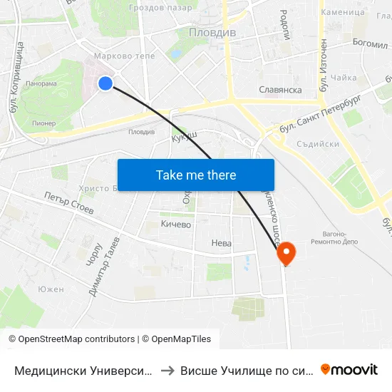Медицински Университет / Medical University to Висше Училище по сигурност и икономика map