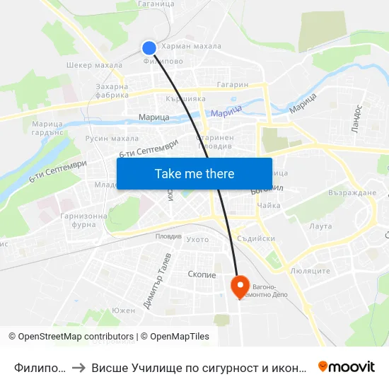 Филипово to Висше Училище по сигурност и икономика map