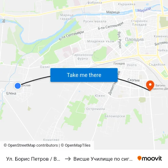 Ул. Борис Петров / Boris Petrov St. (179) to Висше Училище по сигурност и икономика map