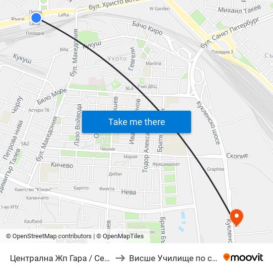 Централна Жп Гара / Central Railway Station (205) to Висше Училище по сигурност и икономика map