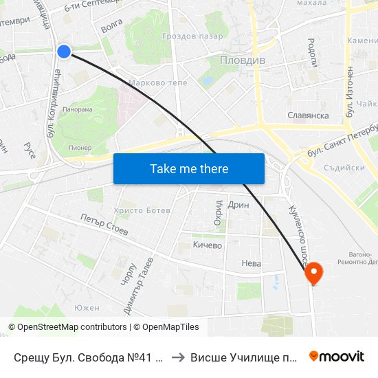 Срещу Бул. Свобода №41 / Opposite 41 Svoboda Blvd. (266) to Висше Училище по сигурност и икономика map