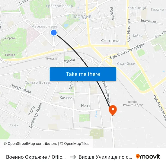 Военно Окръжие / Office Of Military Districts (309) to Висше Училище по сигурност и икономика map