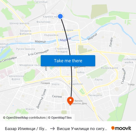 Базар Илиянци / Iliyantsi Store (225) to Висше Училище по сигурност и икономика map