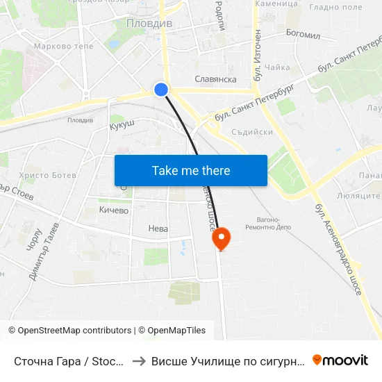 Сточна Гара / Stochna Gara (14) to Висше Училище по сигурност и икономика map
