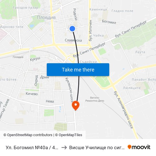 Ул. Богомил №40а / 40a Bogomil St. (231) to Висше Училище по сигурност и икономика map