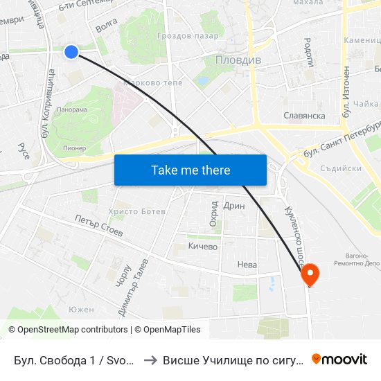 Бул. Свобода 1 / Svoboda Blvd. 1 (245) to Висше Училище по сигурност и икономика map