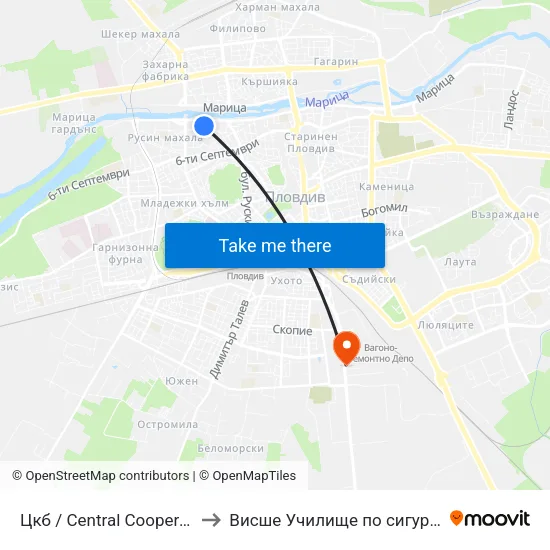 Цкб / Central Cooperative Bank (384) to Висше Училище по сигурност и икономика map