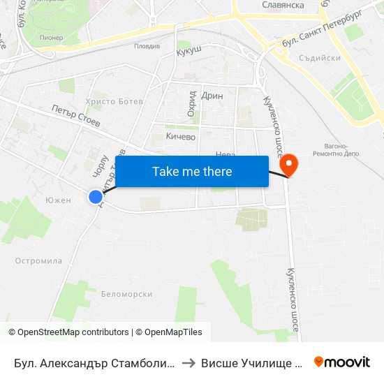 Бул. Александър Стамболийски / Alexander Stamboliyski Blvd. (19) to Висше Училище по сигурност и икономика map