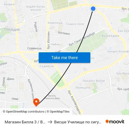 Магазин Билла 3 / Billa 3 Store (362) to Висше Училище по сигурност и икономика map