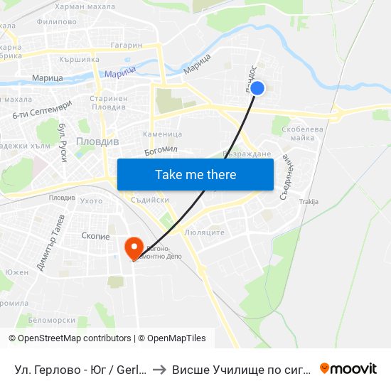 Ул. Герлово - Юг / Gerlovo St - South (398) to Висше Училище по сигурност и икономика map