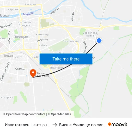 Изпитателен Център / Testing Centre (428) to Висше Училище по сигурност и икономика map