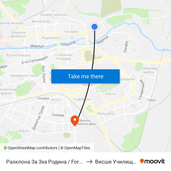 Разклона За Зха Родина / Fork Road To Rodina Paper And Packaging Factory (211) to Висше Училище по сигурност и икономика map