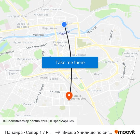 Панаира - Север 1 / Panaira - North 1 (185) to Висше Училище по сигурност и икономика map