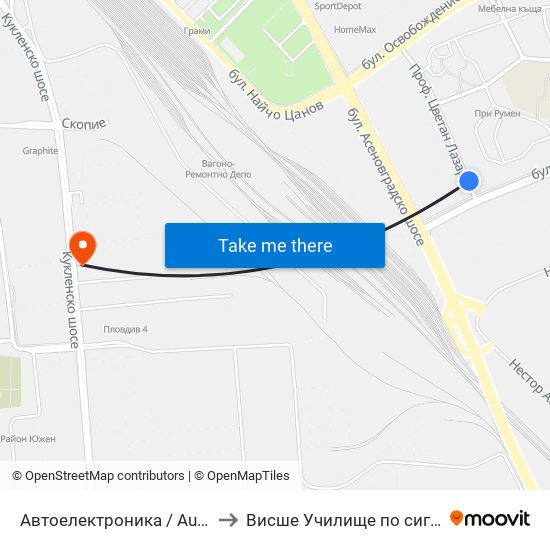 Автоелектроника / Auto Electronics (1028) to Висше Училище по сигурност и икономика map