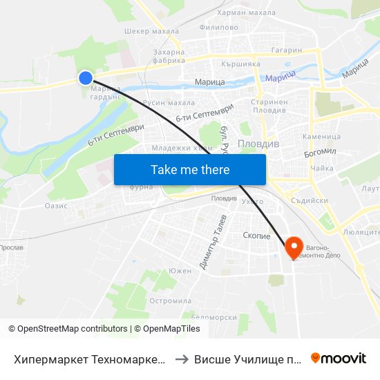 Хипермаркет Техномаркет / Technomarket Hypermarket (336) to Висше Училище по сигурност и икономика map