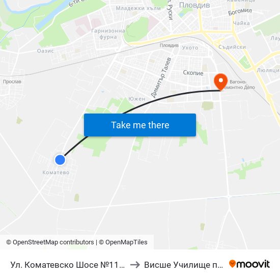 Ул. Коматевско Шосе №113 / 113 Komatevsko Shosse St. (417) to Висше Училище по сигурност и икономика map