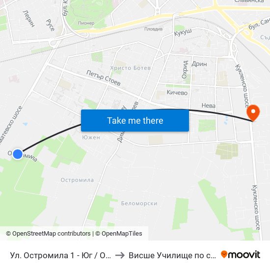Ул. Остромила 1 - Юг / Ostromila St. 1 - South (475) to Висше Училище по сигурност и икономика map