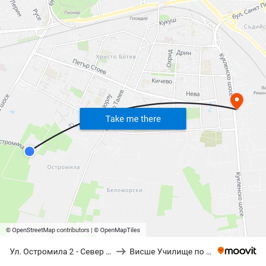 Ул. Остромила 2 - Север / Ostromila St. 2 - North (479) to Висше Училище по сигурност и икономика map