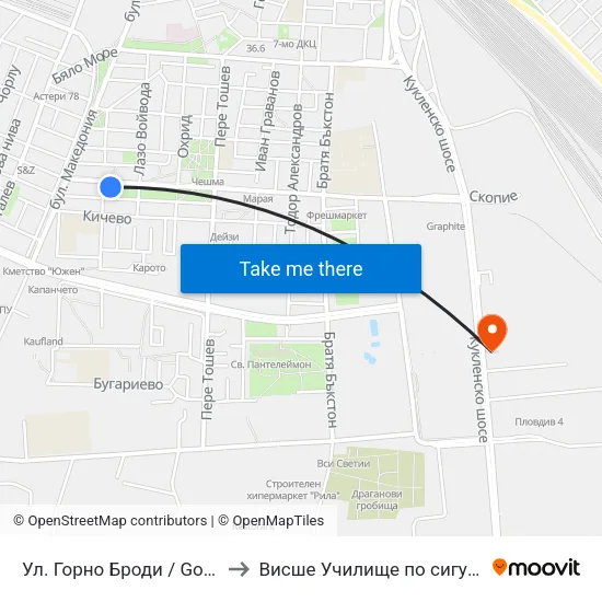 Ул. Горно Броди / Gorno Brodi St. (440) to Висше Училище по сигурност и икономика map