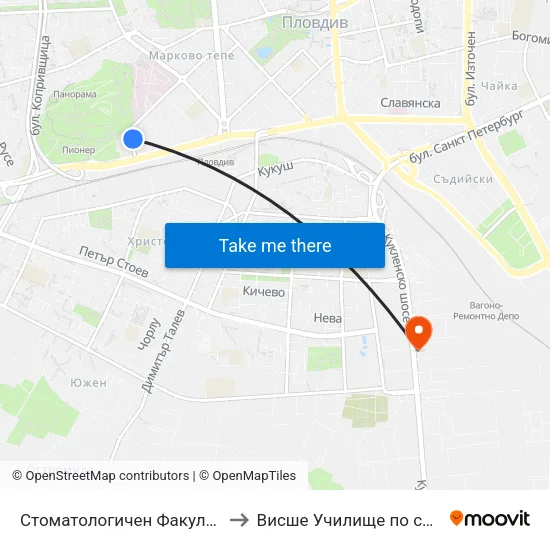 Стоматологичен Факултет / Faculty Of Dentistry to Висше Училище по сигурност и икономика map