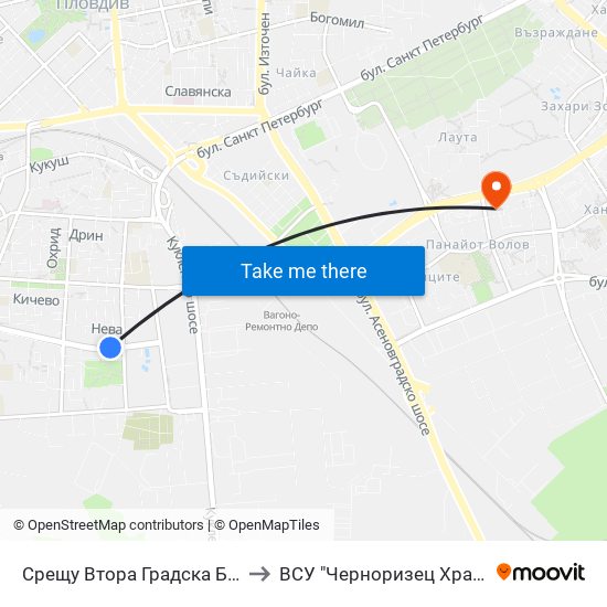 Срещу Втора Градска Болница / Opposite Second City Hospital (67) to ВСУ "Черноризец Храбър" - Архитектурен факултет гр.Пловдив map