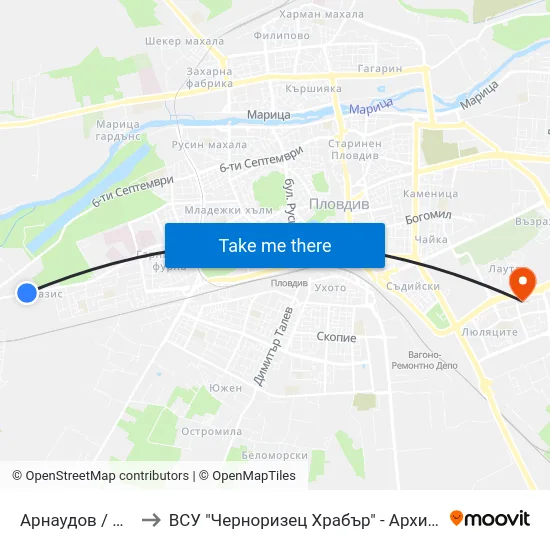 Арнаудов / Arnaudov (176) to ВСУ "Черноризец Храбър" - Архитектурен факултет гр.Пловдив map