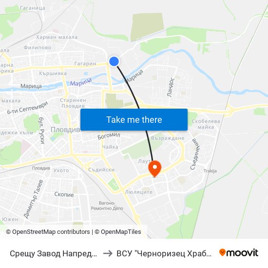 Срещу Завод Напредък / Opposite Napredak Factory (183) to ВСУ "Черноризец Храбър" - Архитектурен факултет гр.Пловдив map