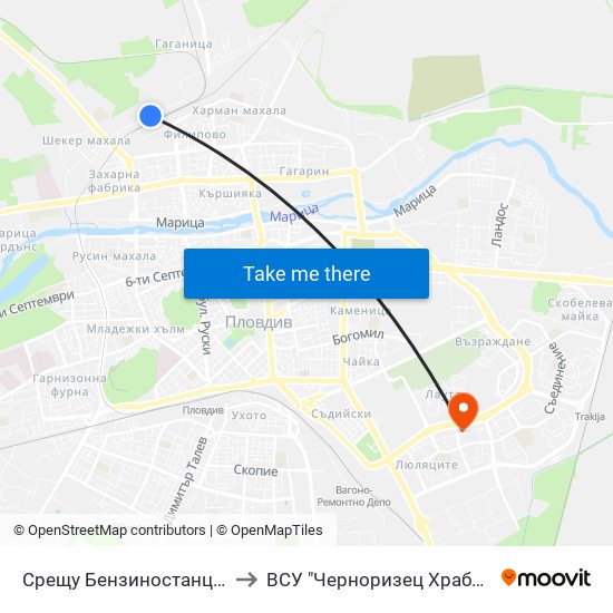 Срещу Бензиностанцията / Opposite the Gas Station (454) to ВСУ "Черноризец Храбър" - Архитектурен факултет гр.Пловдив map