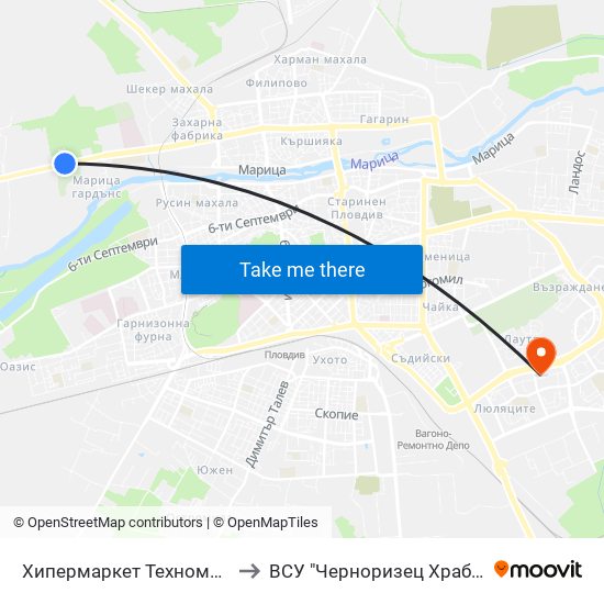 Хипермаркет Техномаркет / Technomarket Hypermarket (336) to ВСУ "Черноризец Храбър" - Архитектурен факултет гр.Пловдив map