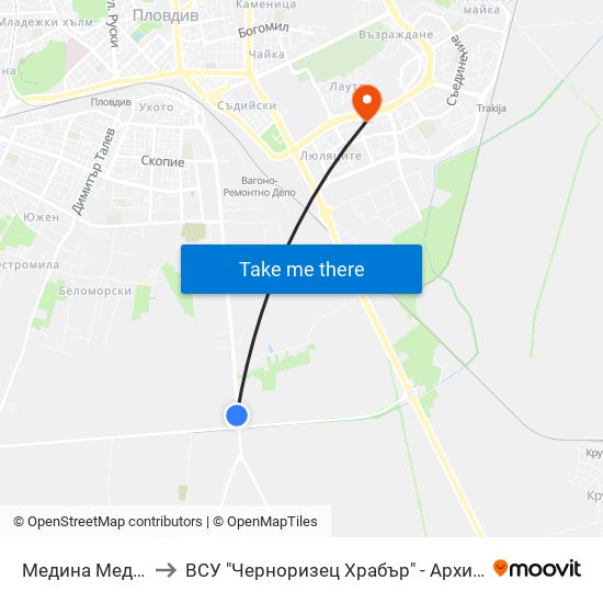 Медина Мед / Medina Med to ВСУ "Черноризец Храбър" - Архитектурен факултет гр.Пловдив map