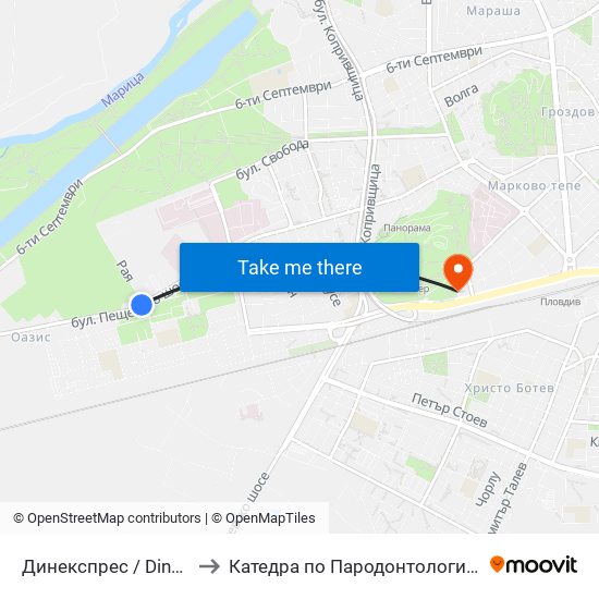 Динекспрес / Dinexpress (174) to Катедра по Пародонтология @ФДМ Пловдив map