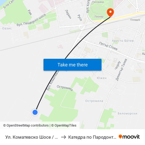 Ул. Коматевско Шосе / Komatevsko Shosse St.  (30) to Катедра по Пародонтология @ФДМ Пловдив map