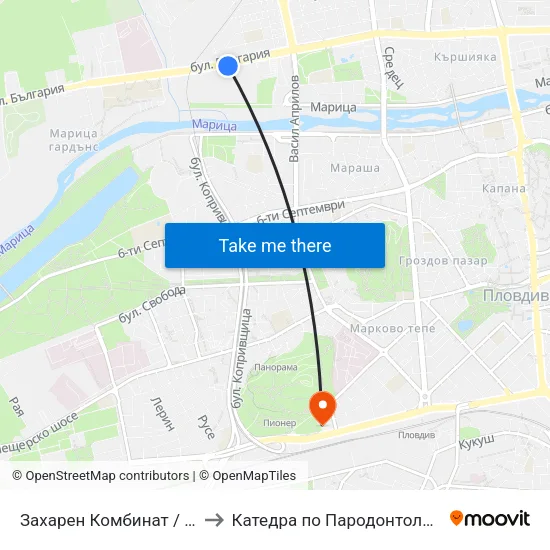 Захарен Комбинат / Sugar Factory (96) to Катедра по Пародонтология @ФДМ Пловдив map