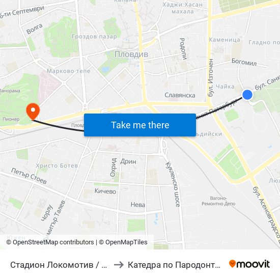 Стадион Локомотив / Lokomotiv Stadium (234) to Катедра по Пародонтология @ФДМ Пловдив map
