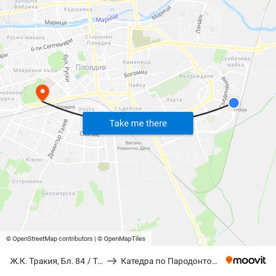 Ж.К. Тракия, Бл. 84 / Trakiya Qr, Bl. 84 (214) to Катедра по Пародонтология @ФДМ Пловдив map