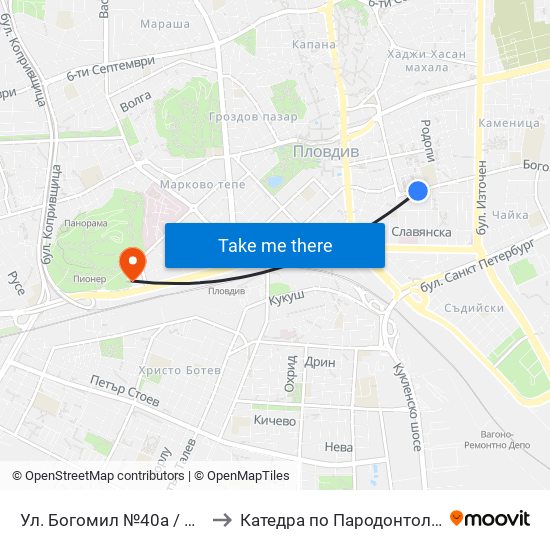 Ул. Богомил №40а / 40a Bogomil St. (231) to Катедра по Пародонтология @ФДМ Пловдив map