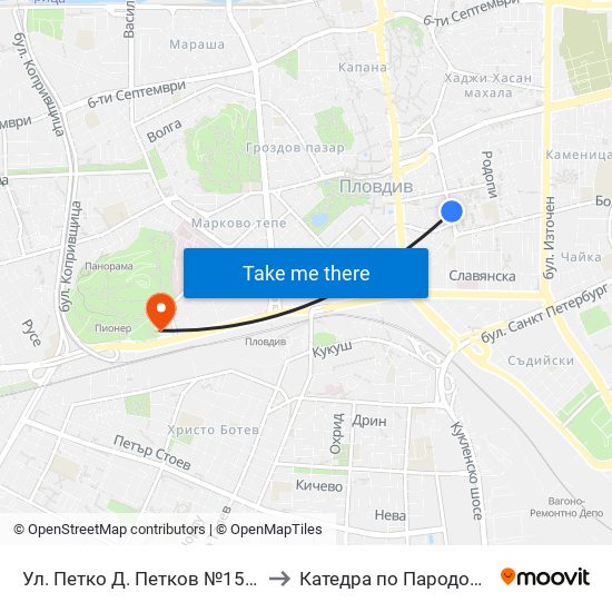 Ул. Петко Д. Петков №15а / 15a Petko D. Petkov St. (223) to Катедра по Пародонтология @ФДМ Пловдив map