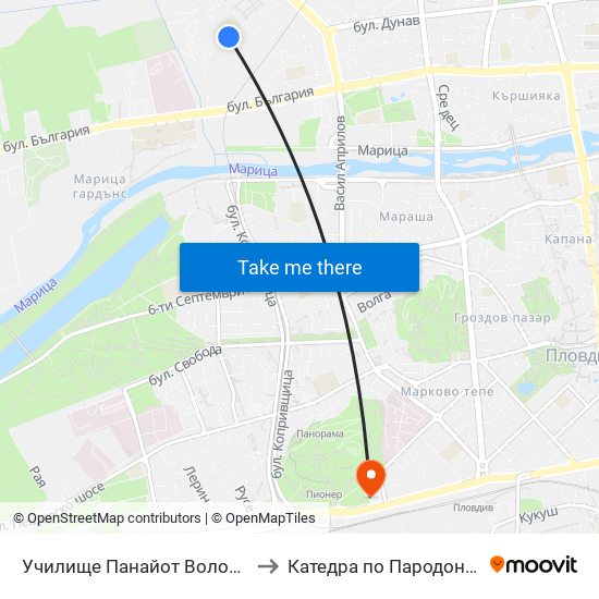 Училище Панайот Волов / Panayot Volov School (270) to Катедра по Пародонтология @ФДМ Пловдив map