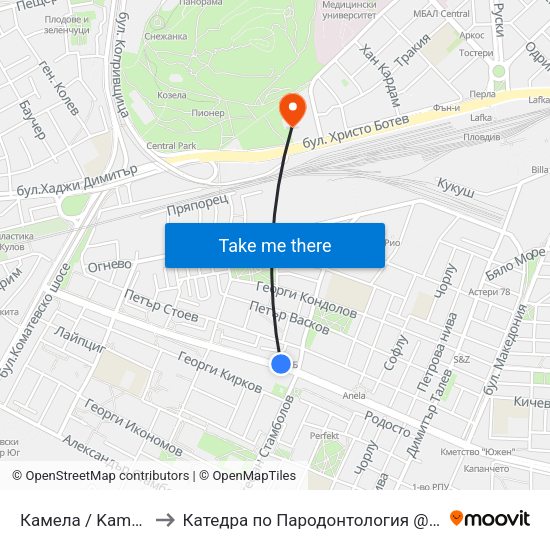 Камела / Kamela (200) to Катедра по Пародонтология @ФДМ Пловдив map