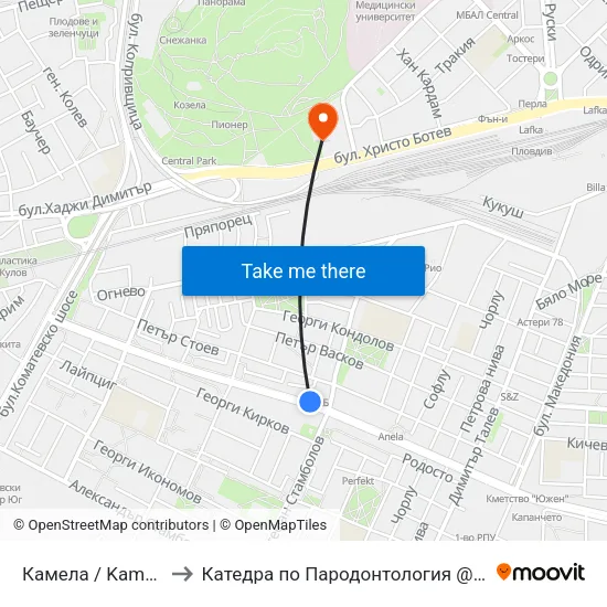 Камела / Kamela (200) to Катедра по Пародонтология @ФДМ Пловдив map