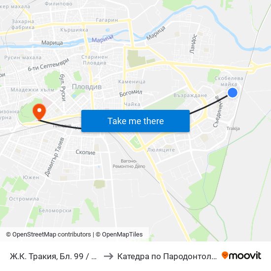 Ж.К. Тракия, Бл. 99 / Trakiya Qr, Bl. 99  (75) to Катедра по Пародонтология @ФДМ Пловдив map