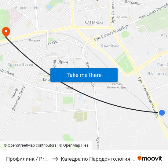Профилинк / Profilink (418) to Катедра по Пародонтология @ФДМ Пловдив map