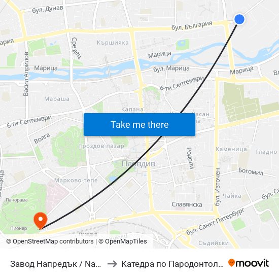 Завод Напредък / Napredak Factory (210) to Катедра по Пародонтология @ФДМ Пловдив map