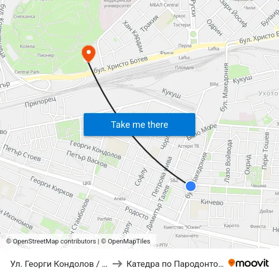 Ул. Георги Кондолов / Georgi Kondolov St. (59) to Катедра по Пародонтология @ФДМ Пловдив map