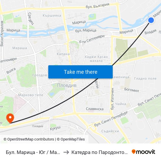 Бул. Марица - Юг / Maritsa Blvd - South (407) to Катедра по Пародонтология @ФДМ Пловдив map