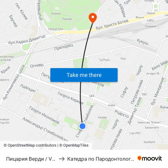 Пицария Верди / Verdi Pizza (320) to Катедра по Пародонтология @ФДМ Пловдив map