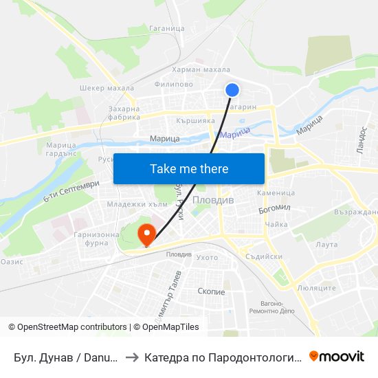 Бул. Дунав / Danube Blvd (322) to Катедра по Пародонтология @ФДМ Пловдив map